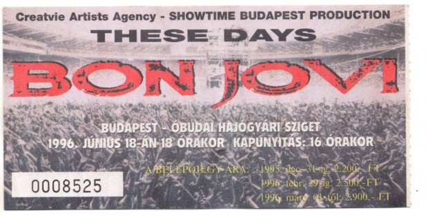 Bon Jovi koncertjegy 1996 budai Hajgyri Sziget