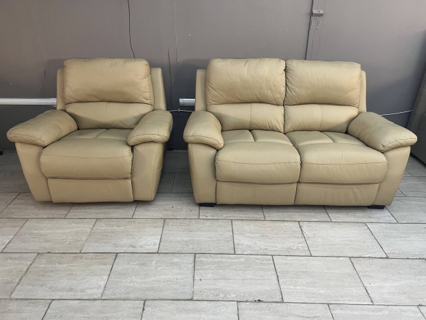 Bőr 2 személyes kanapé + elektromos relax fotel