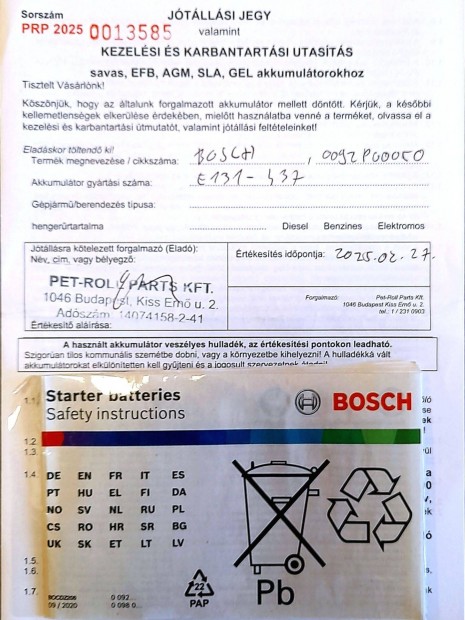 Bosch akkumultor 62 Ah