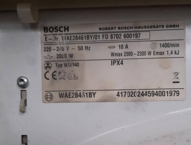 Bosch wAE28461BY tipus elltlts mosgp alkatrszei