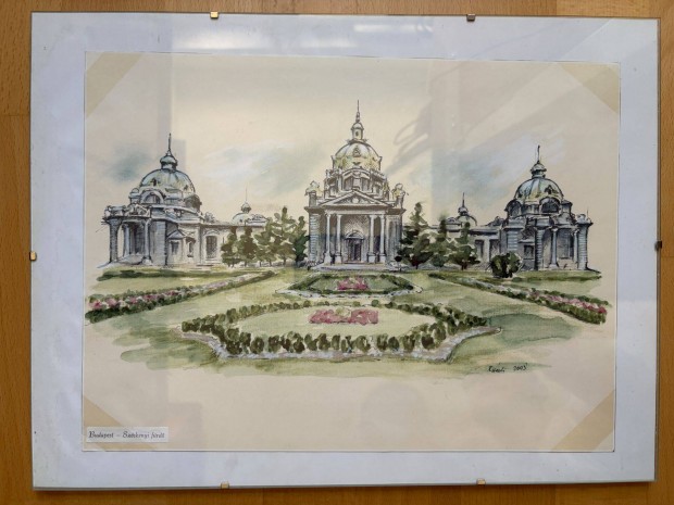 Bp. Sz�chenyi f�rd� akvarell, szign�zott (R. H�di), 2003, �vegkerettel