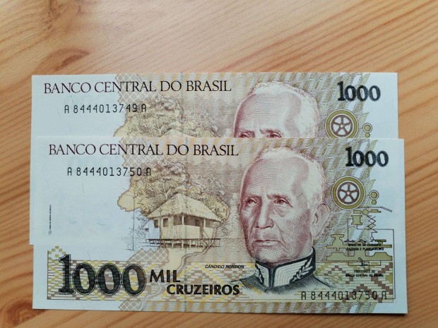 Brazil 1000 Mil cruzeiros 1990-es sorszmkvet 2 db