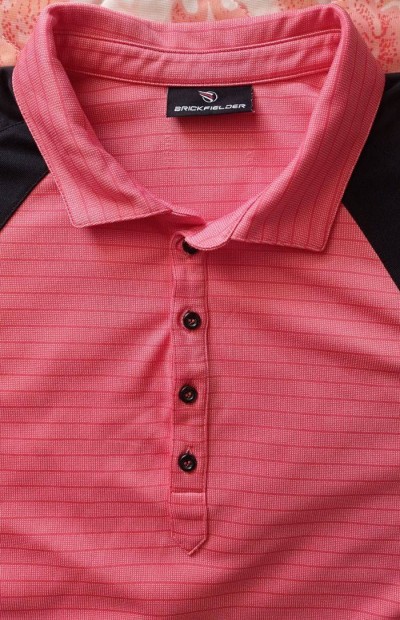 Brickfielder Men's Pro Stripes, Wild Watermelon Golf Polo Shirt eladó!