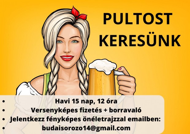 Budai söröző pultos lányt keres 