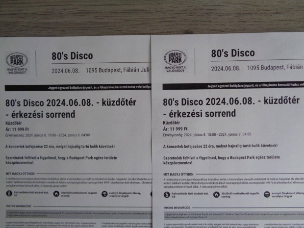 Budapest Park - 80-as vek Disco, Retro 2db jegy