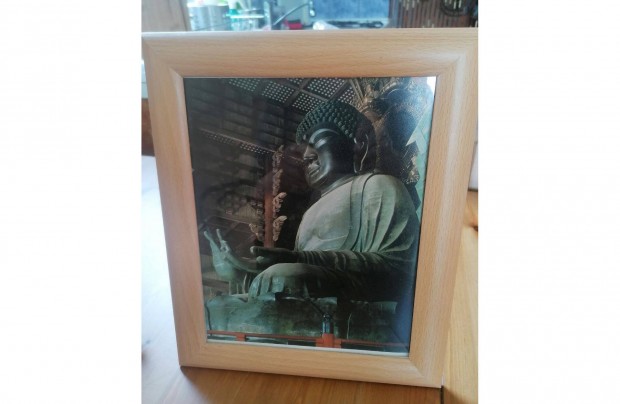 Buddha kép, asztalra állítható fa keretben, eladó!