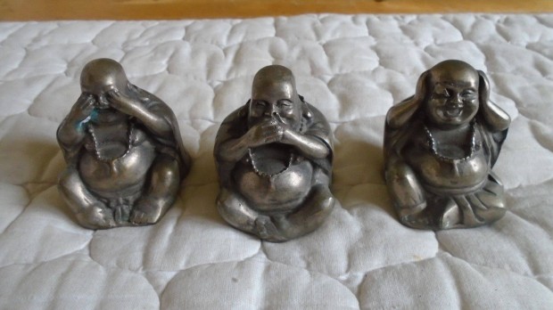 Buddha szobrok - 3 db - vak, sket, s nem beszl - bronzok, csrgnek