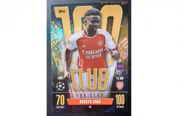 Bukayo Saka Arsenal 100 Club focis krtya Match Attax 2024