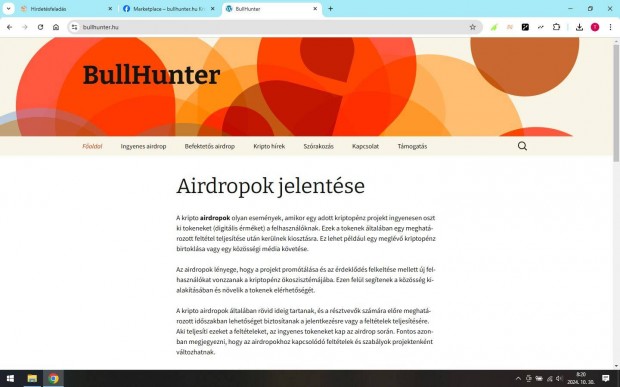 Bullhunter.hu Kripto airdrop-al kapcsolatos oldal elado!