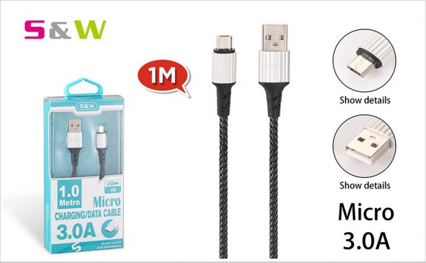 CELLECT Szvet borts USB - MICRO USB tlt s  adatkbel, 1m, max