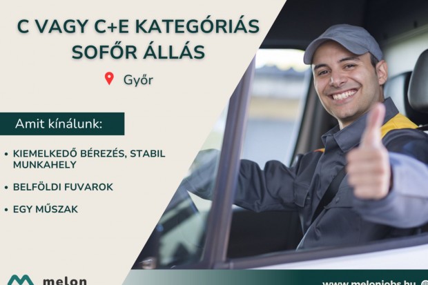 C vagy C+E kategóriás sofőr