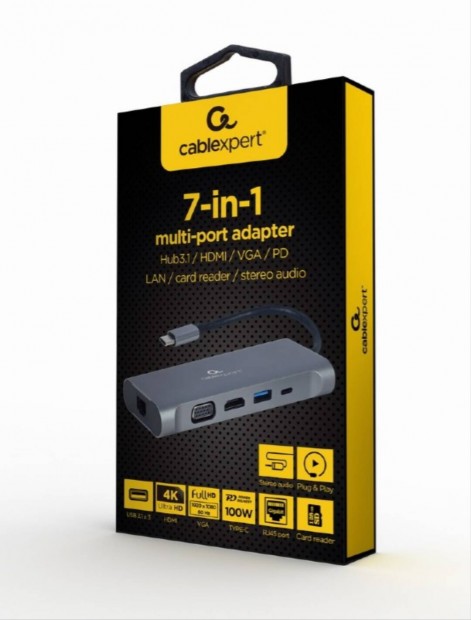 Cablexpert USB-C Dokkol (3xusb 3.0,Gigabit Lan,HDMI)
