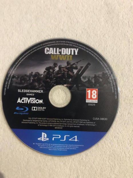 Call of Duty WWII, csak a lemez. Ps4 Playstation 4 jtk