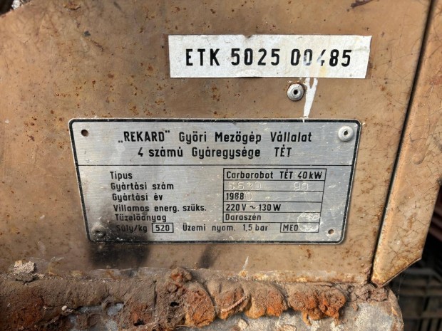 Carborobot feljjtott kazn elad. 40kW-os