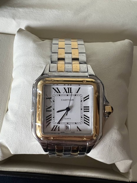 Cartier Panthére jellegű arany&ezüst óra, medium méretű