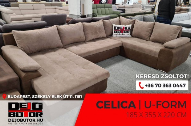 Celica sarok szivacsos kanap lgarnitra 185x355x220 cm ualak barna