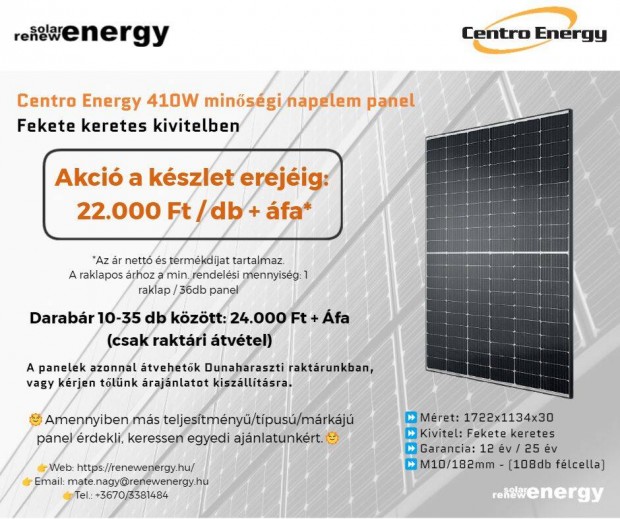 Centro Energy 410W fekete keretes napelem panel
