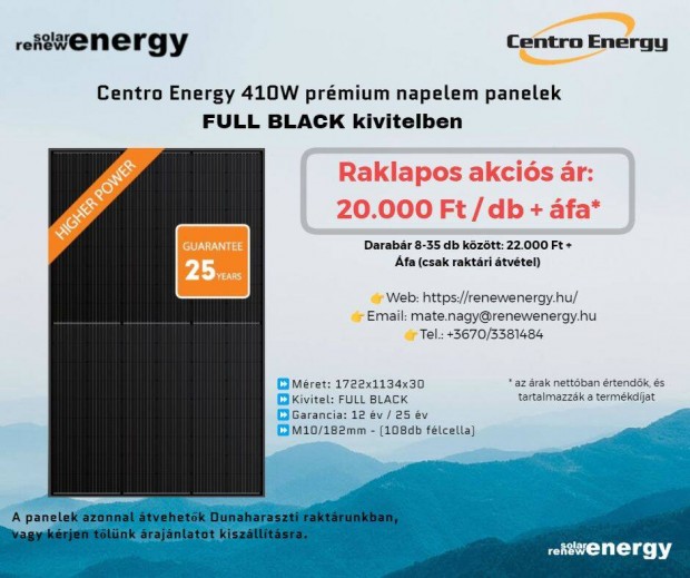 Centro Energy 410W teljesen fekete exkluzv napelem panel