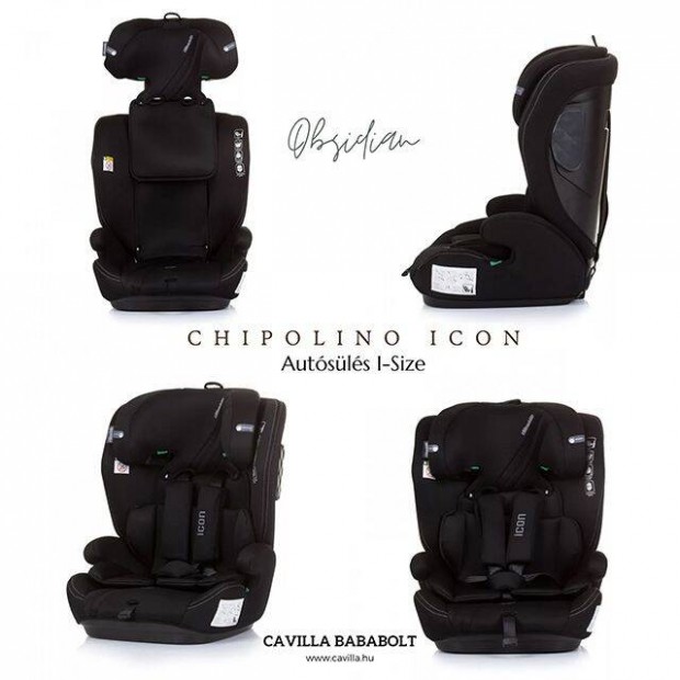 Chipolino Icon Autsls I-Size 76-150CM , (0-36 KG) - Obsidian