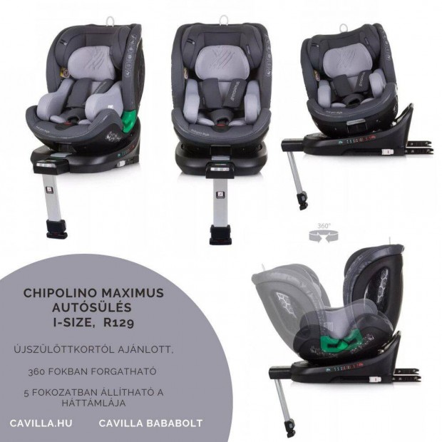 Chipolino Maximus autsls I-Size 40-150cm -granite