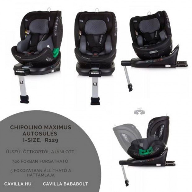 Chipolino Maximus autsls I-Size 40-150cm -obsidian