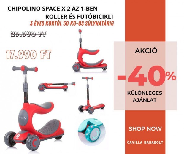 Chipolino Space X 2 Az 1-Ben Roller s Futbicikli - RED