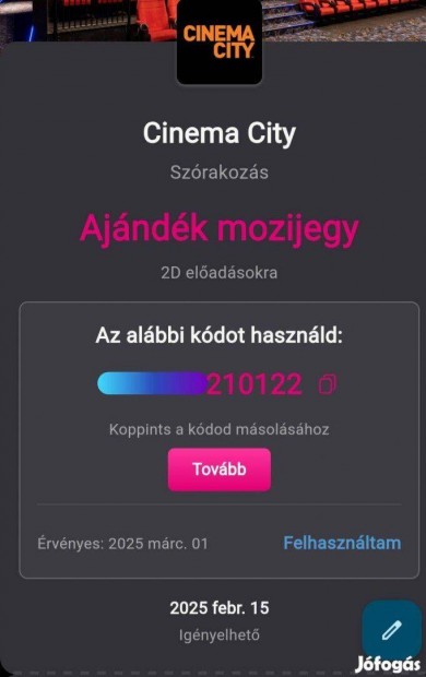 Cinemacity ajndkjegyek Flron