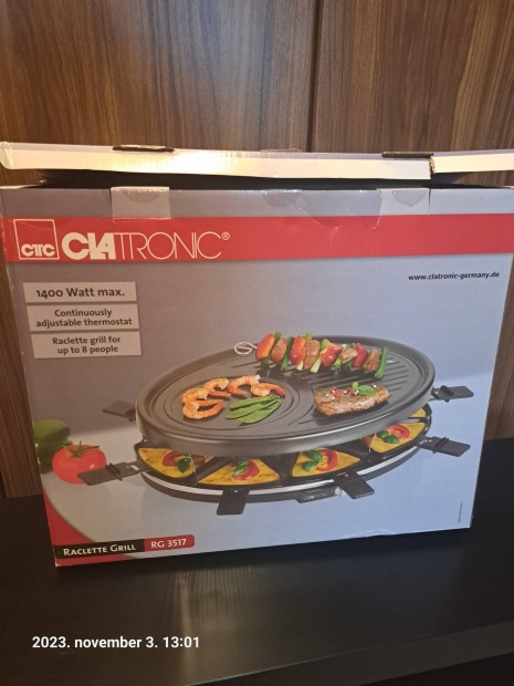 Clatronics raclette grill, 1400 W, 8 szemlyes