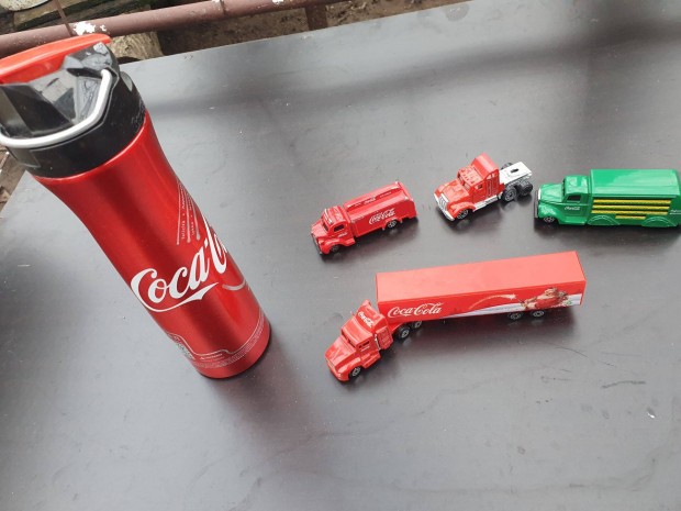 Coca-Cola kulacs, pohr, kamion-, aut makettek -j