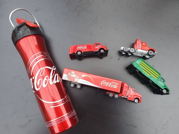 Coca-Cola kulacs, pohr, kamion-, aut makettek -j