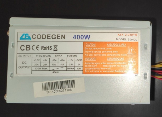 Codegen 400W ATX 2.03 (P4), PC tpegysg