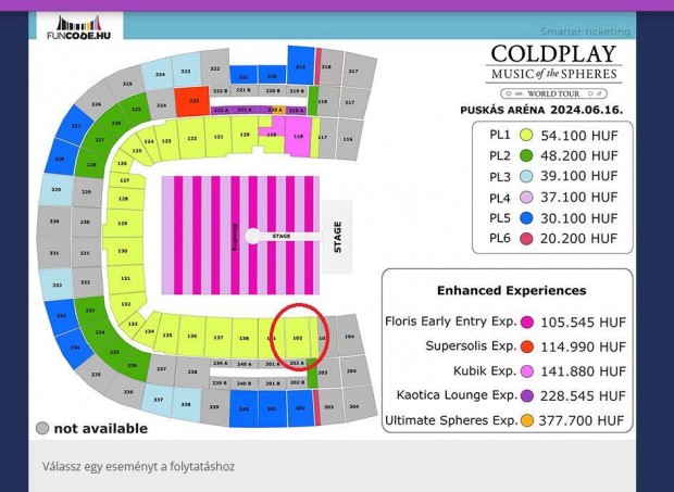 Coldplay koncertjegy, 2 darab, kzel a sznpadhoz (!) PL1/102 szektor