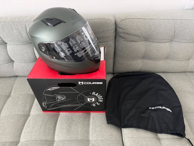 Course matt z�ld Raider full face buk�sisak + napszem�veg pinlock M �j