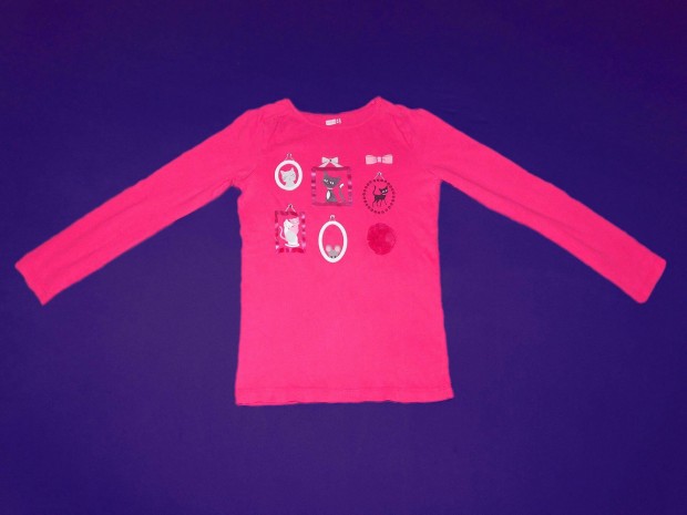 Crazy Eight hosszú ujjú, rózsaszín, cicás póló 122-128-as, 7-8 évesre