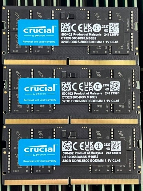 Crucial 32GB DDR5 5600Mhz laptop memria modulok