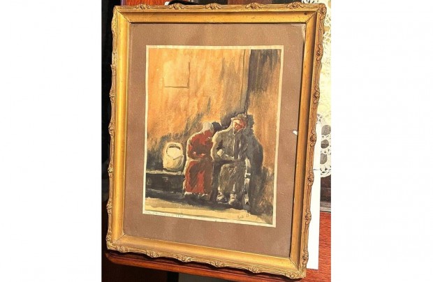 Cseh Mikls mvszeti kritikus festmnye, akvarell 1945. "Vrteremben