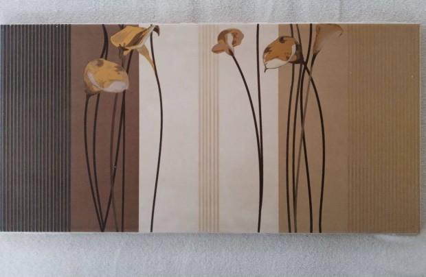 Csempe közép dekor (spanyol).25x50 cm.Kálák. Barna, sötét barna,beige