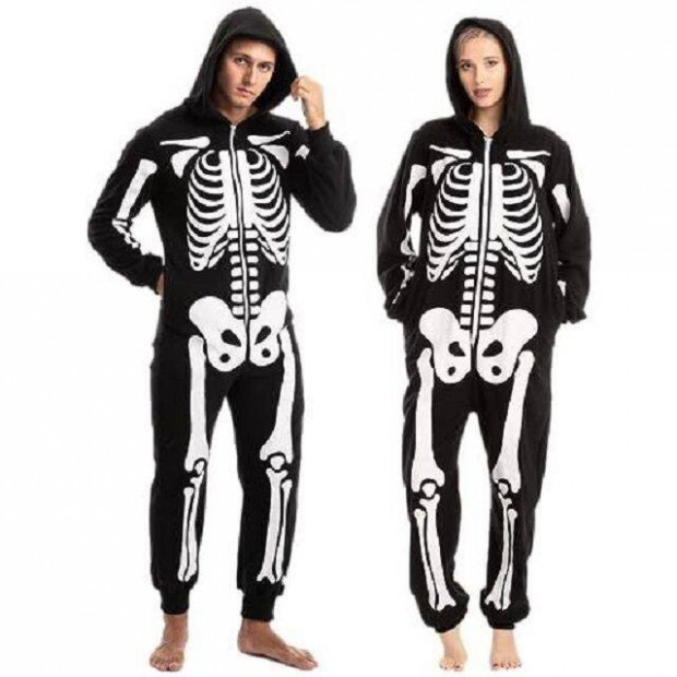 Csontvz overl plss unisex felntt jelmez/pizsama,S,Spooktacular,j