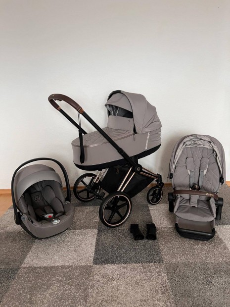 Cybex Priam 3in1 Babakocsi - Rosegold vázzal + szürke huzatokkal