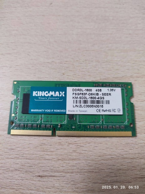 DDR3 4GB 1600Mhz meria laptopba elad!