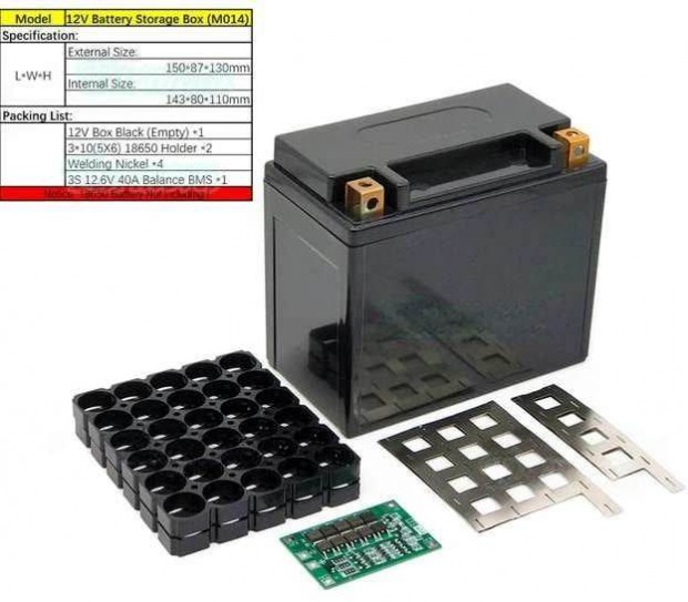 DIY 12V-os Akkumultor Kszt Szett 18650 Rack+BMS+Egyb (5727)