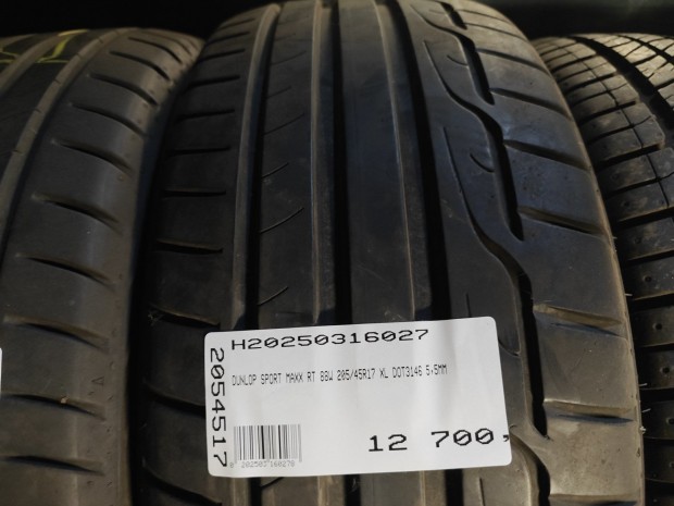 DUNLOP SPORT MAXX RT 88W 205/45R17 XL DOT3146 5,5MM HASZNÁLT GUMI W