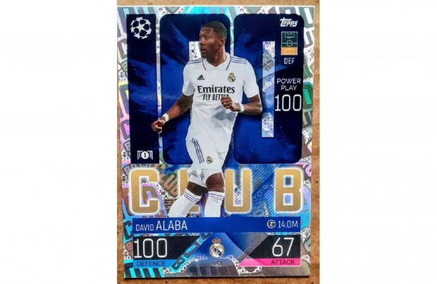 David Alaba Real Madrid 100 Club focis krtya Match Attax 2023