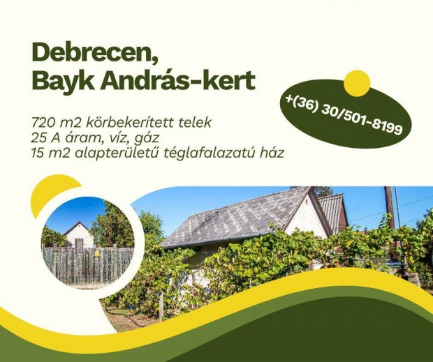 Debrecen, Bayk Andrs-kertben hz elad 720 m2-es telken
