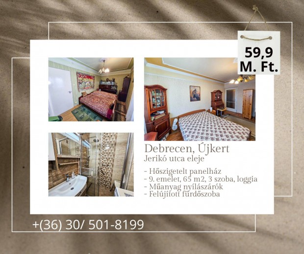 Debrecenben, az Egyetemhez k�zel, 3 szob�s, loggi�s, panellak�s elad�