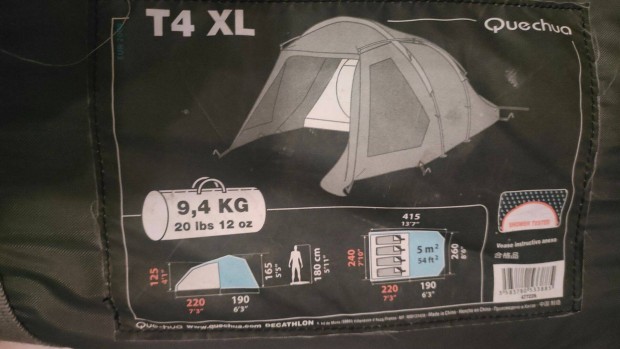 Decathlon Quechua T4 XL 4 személyes kempingsátor családi sátor, feszti