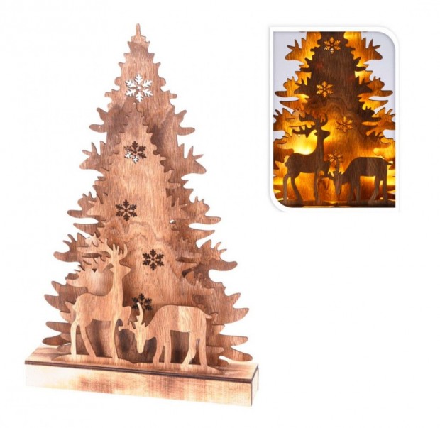 Decorative Lightning Fenyőfa és Szarvas 24 x 5 x 38 cm 3D LED-es natú