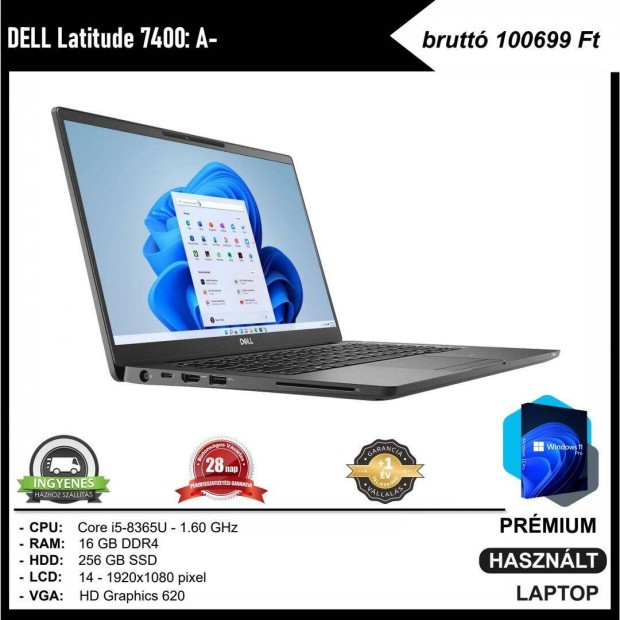 Dell Latitude 7400: A- rintkpernys laptop (i5; 16GB DDR4; 14")