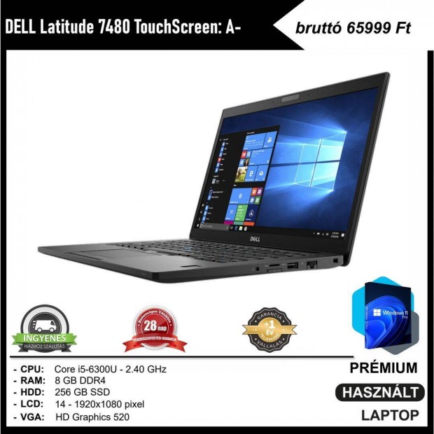 Dell Latitude 7480 rintkpernys: A- laptop (i5; 8 GB DDR4; 14")