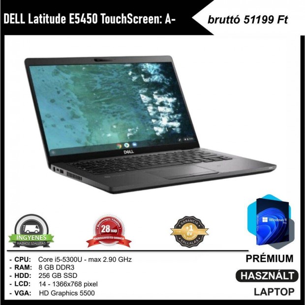 Dell Latitude E5450 rintkpernys: A- laptop (i5; 8 GB DDR3; 14")